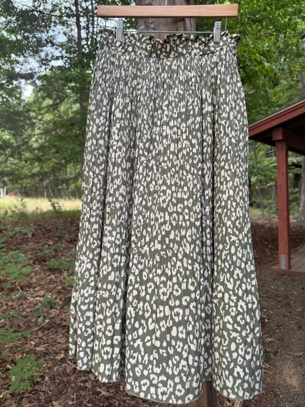 Lightweight Maxi Skirt Olive and White